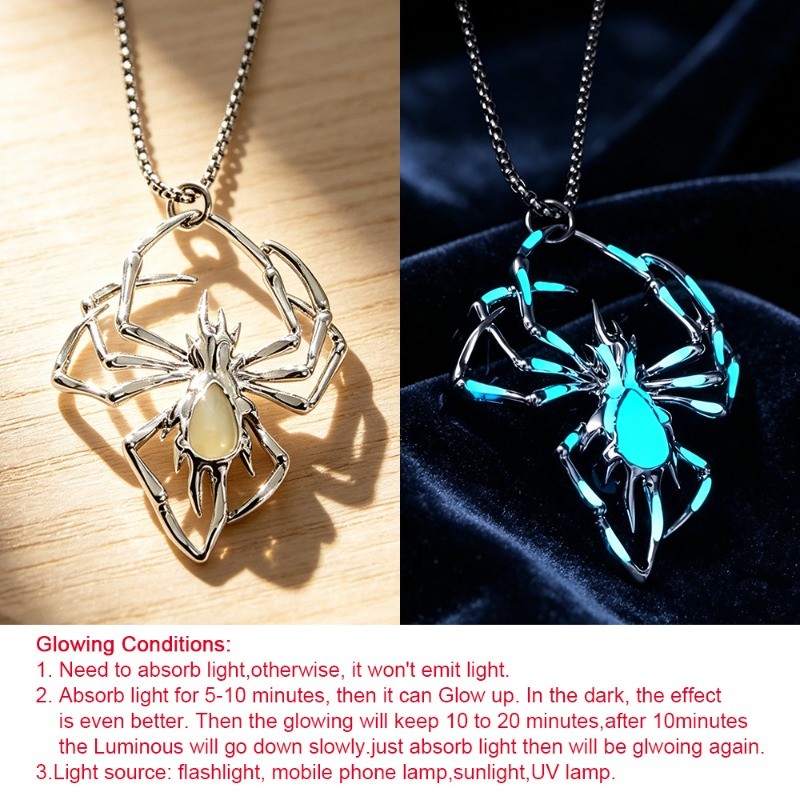 3Pcs Creative Luminous Spider Necklace Fashion Men Hip-hop Insect Pendant
