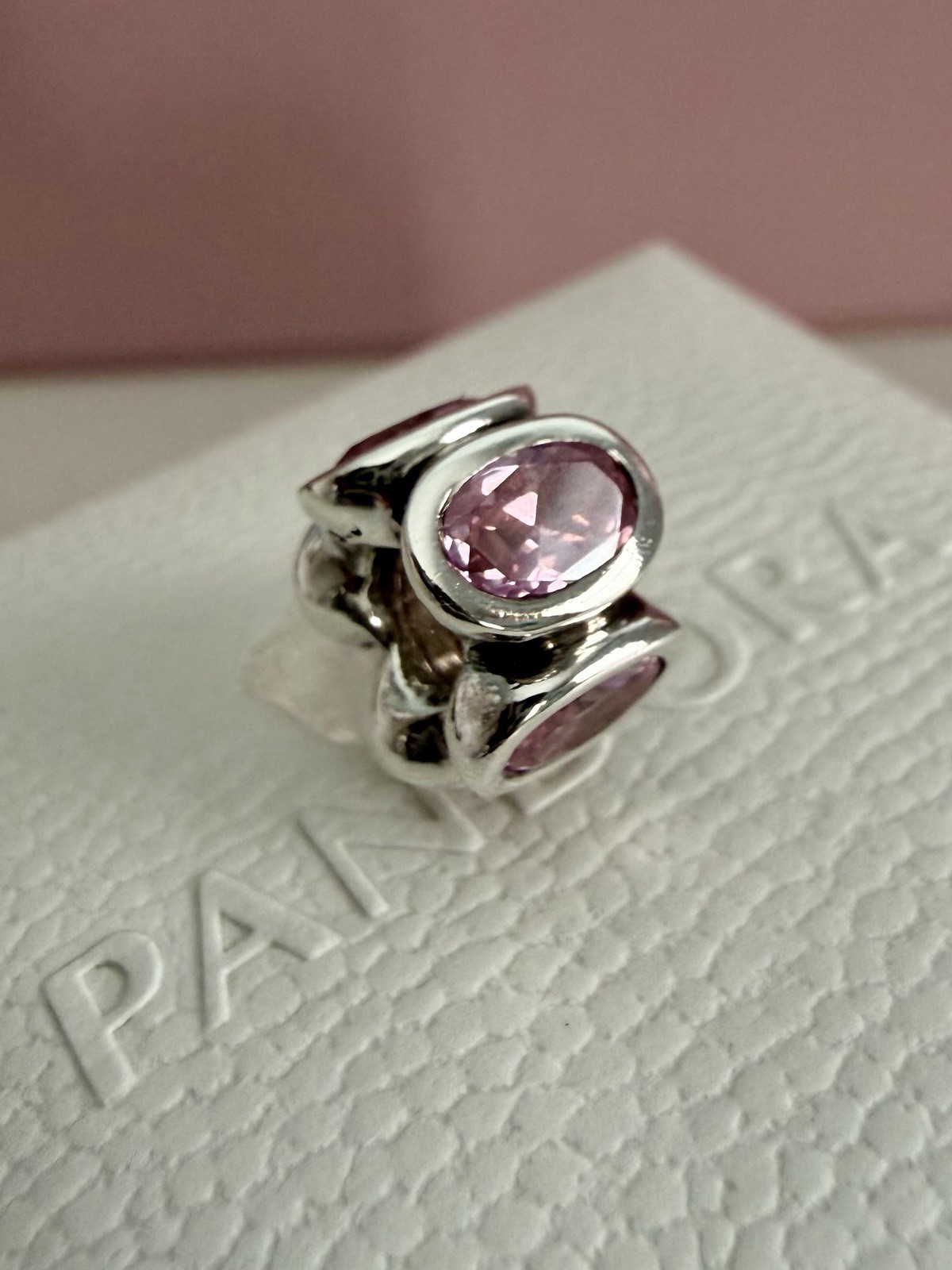 Pandora Sterling Sliver Pink Oval Lights CZ Charm #790311PCZ RETIRED Authentic