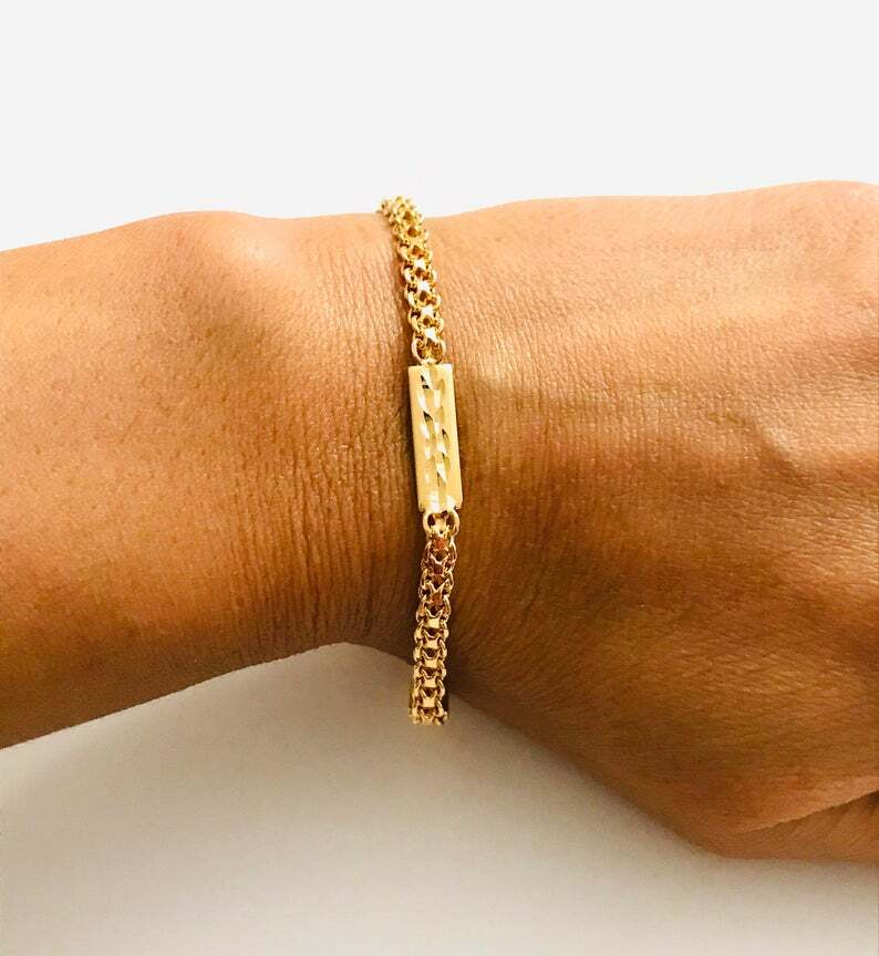18K GOLD PLATED BISMARK BRACELET 7.25″ ADULT/ PULSERA GOLD FILLED 7.25″ – B90