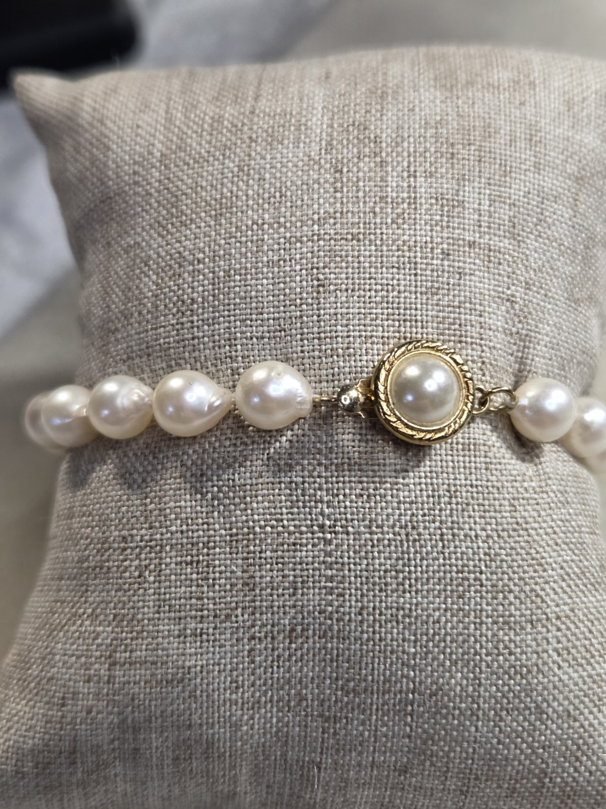 Genuine Freshwater Pearl Bracelet Baroque Pearls Black Bead Rhinestone 7”