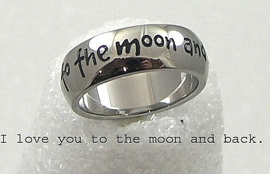I Love You To The Moon and Back Ring Stainless Steel Silver 5-10