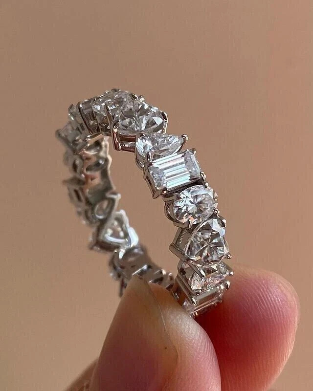 Emerald Cut Simulated Diamond Stunning Eternity Band Ring 14K White Gold Plated