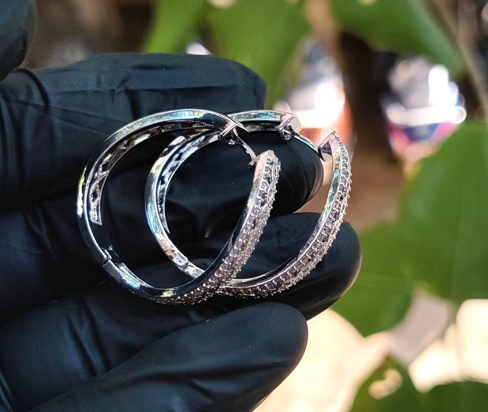 14K White Gold Plated Round Cut Simulated Diamond Pretty Hoop Clip On Earrings