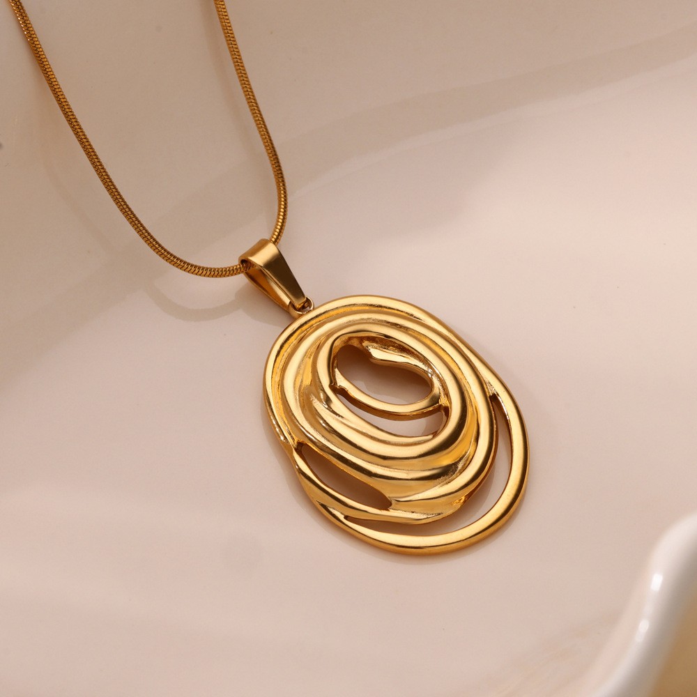 Gold Abstract Pendant Necklace Sculptural Oval Modern Minimal Statement Jewelry