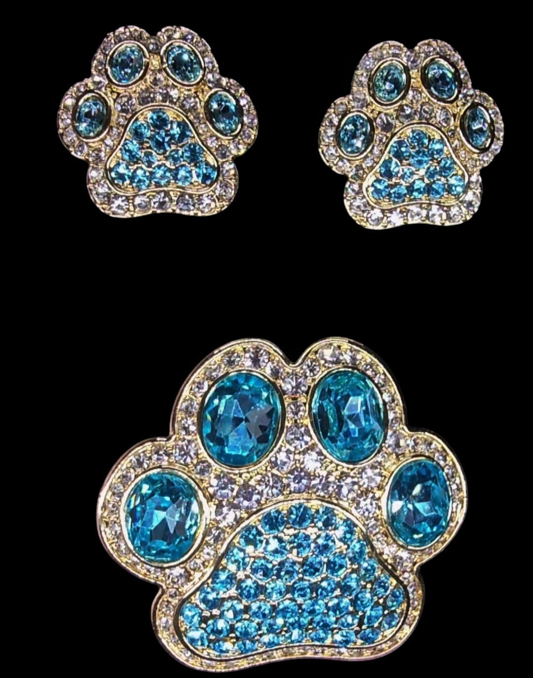 AUTHENTIC Heidi Daus Blue Paw Pin And Earrings