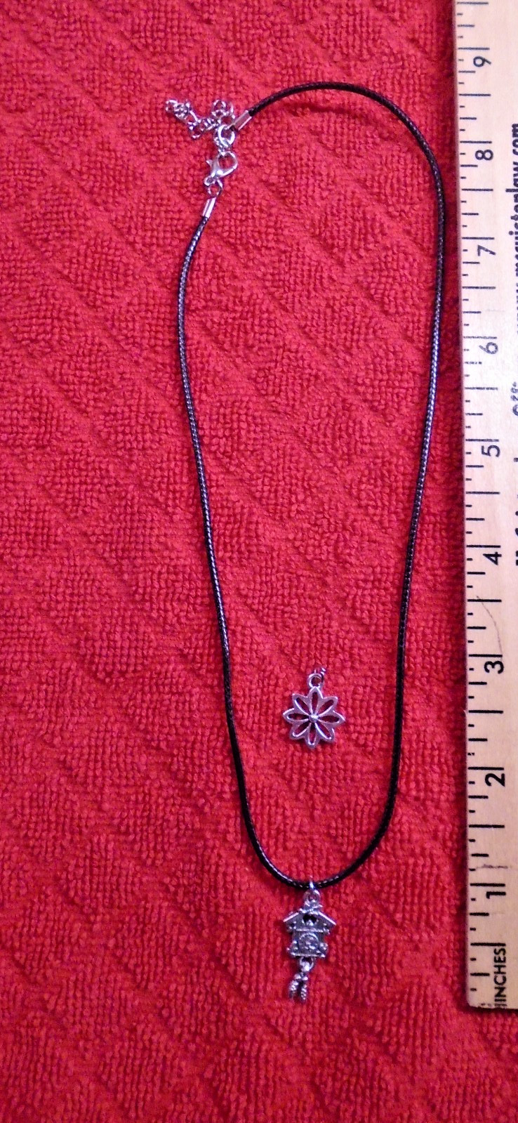Cuckoo Clock Charm Necklace German Swiss Clock Oktoberfest Black Rope Chain+NEW