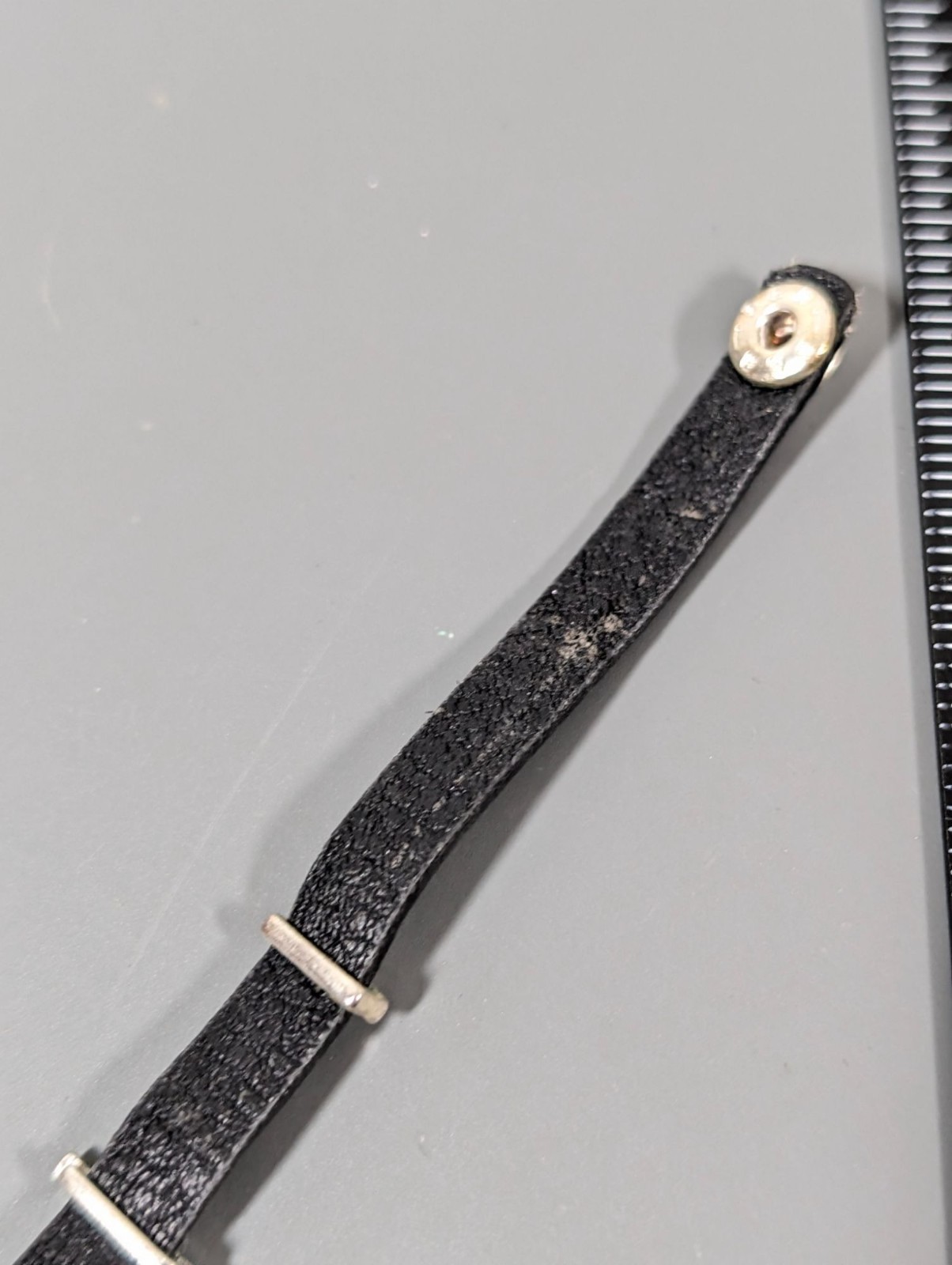 Black Faux Leather Cross Bracelet With Snap Closure & Rhinestone Accents 6.5″