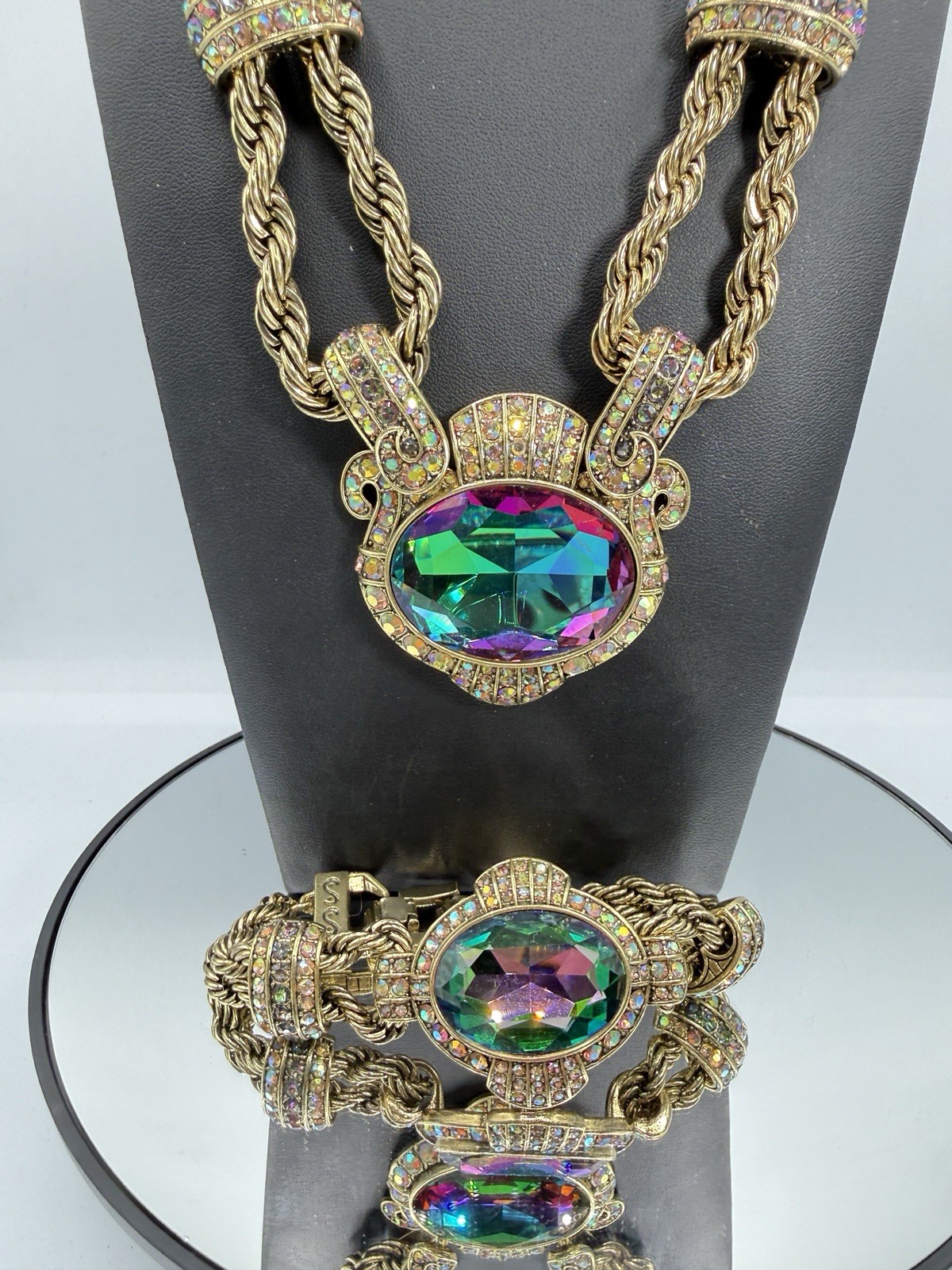 Heidi Daus Chain Of Events AURORA BOREALIS Necklace Bracelet Jewelry Set OF 2
