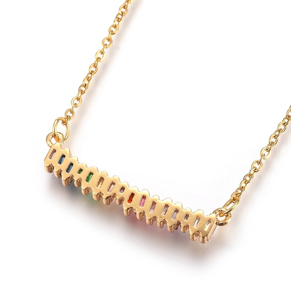 304 Stainless Steel Pendant Necklaces Cubic Zirconia Gold 18.8″(48cm) 0.5mm P375