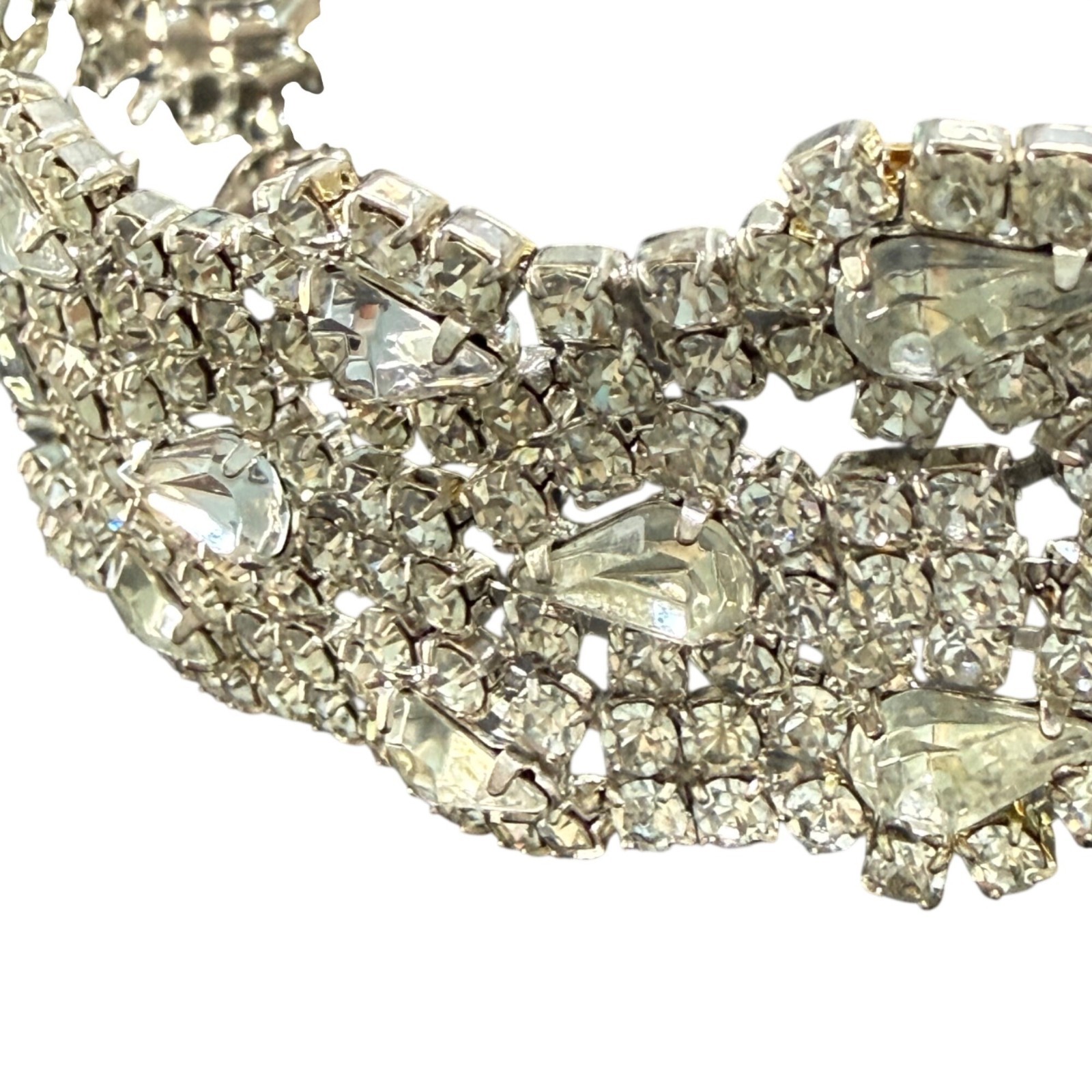 ROSA Wide Bracelet Clear Austrian Crystal Formal Glam Silver Tone 6.5 inches NEW