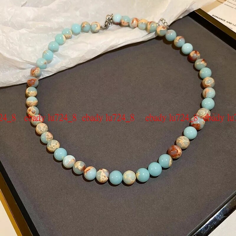 Natural 6/8/10mm Blue Shoushan Stone Round Gemstones Beads Necklace 16-28”