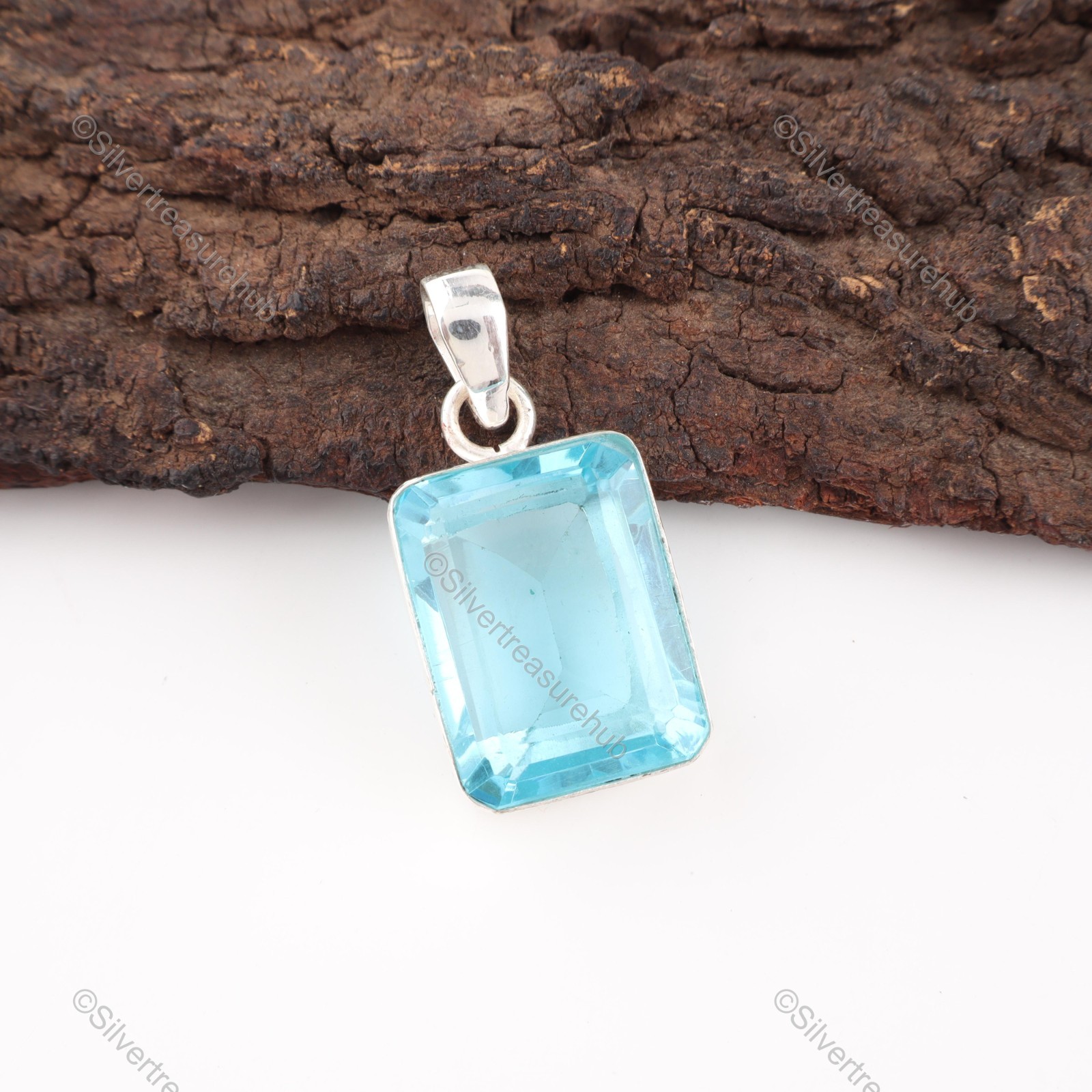 Sisters Day Sale Blue Topaz Stone 925 Sterling Silver Anniversary Wife Pendant