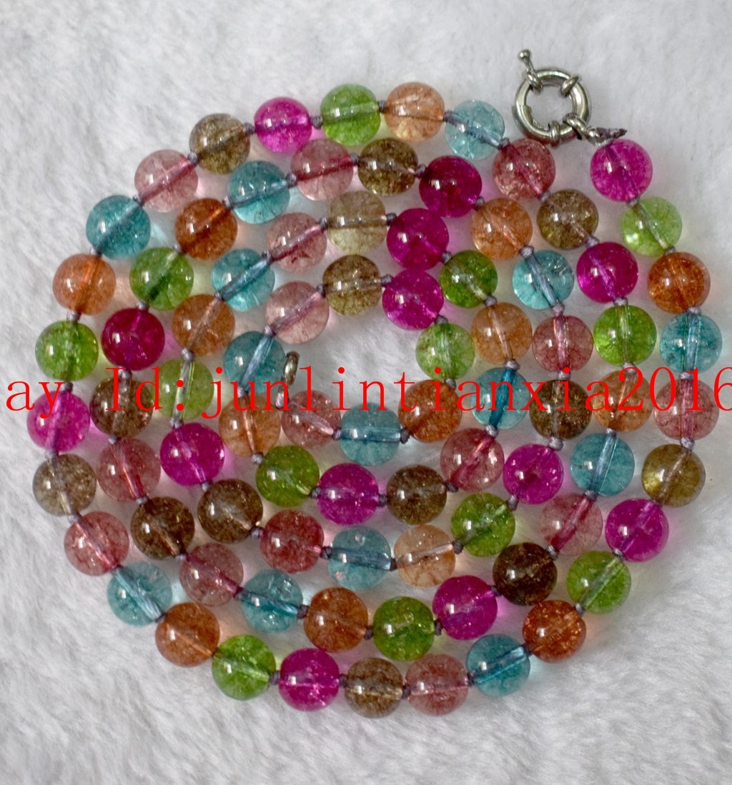New 8mm 10mm 12mm Multicolor Tourmaline Gemstone Round Necklace Long 18-100” AA