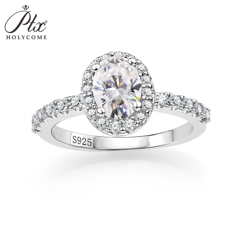 Oval 1ct D Color Full Inlay Moissanite 925 Sterling Silver Ring Shining Luxury