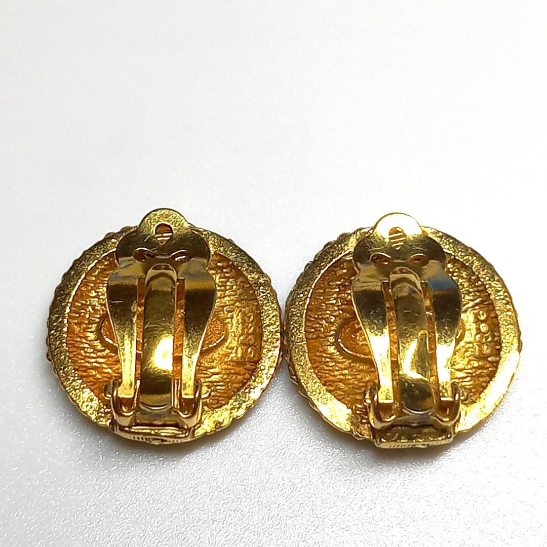 Chanel Earrings Gold Coco Mark Logo Metal Round Fashion Accessory Vintage Used