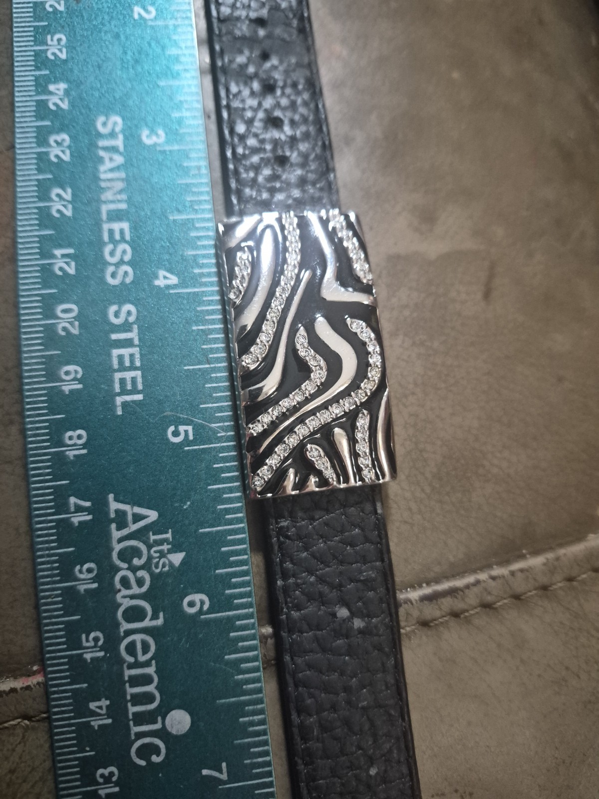 Lia Sophia Fierce Zebra Bracelet Black Enamel Silver Tone Rhinestone Crystal