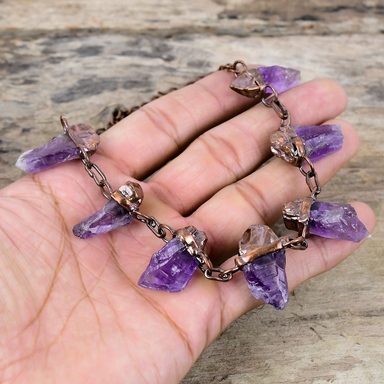 African Amethyst Rough Copper Electroformed Chain Adjustable Necklace 18.0″