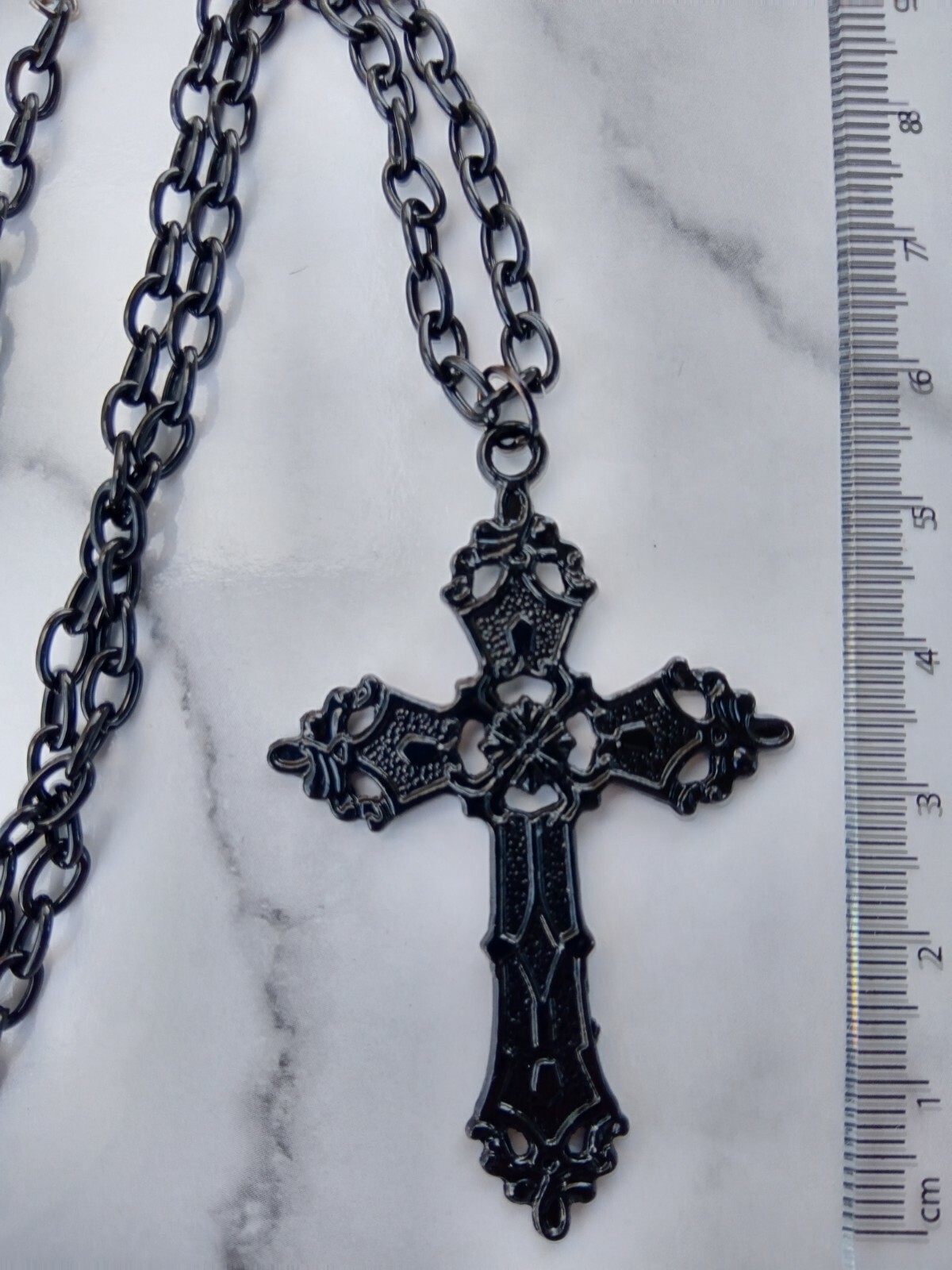 CROSS Necklace Gothic Pendant BLACK XL Big Goth Emo Rock Religios Cosplay Retro
