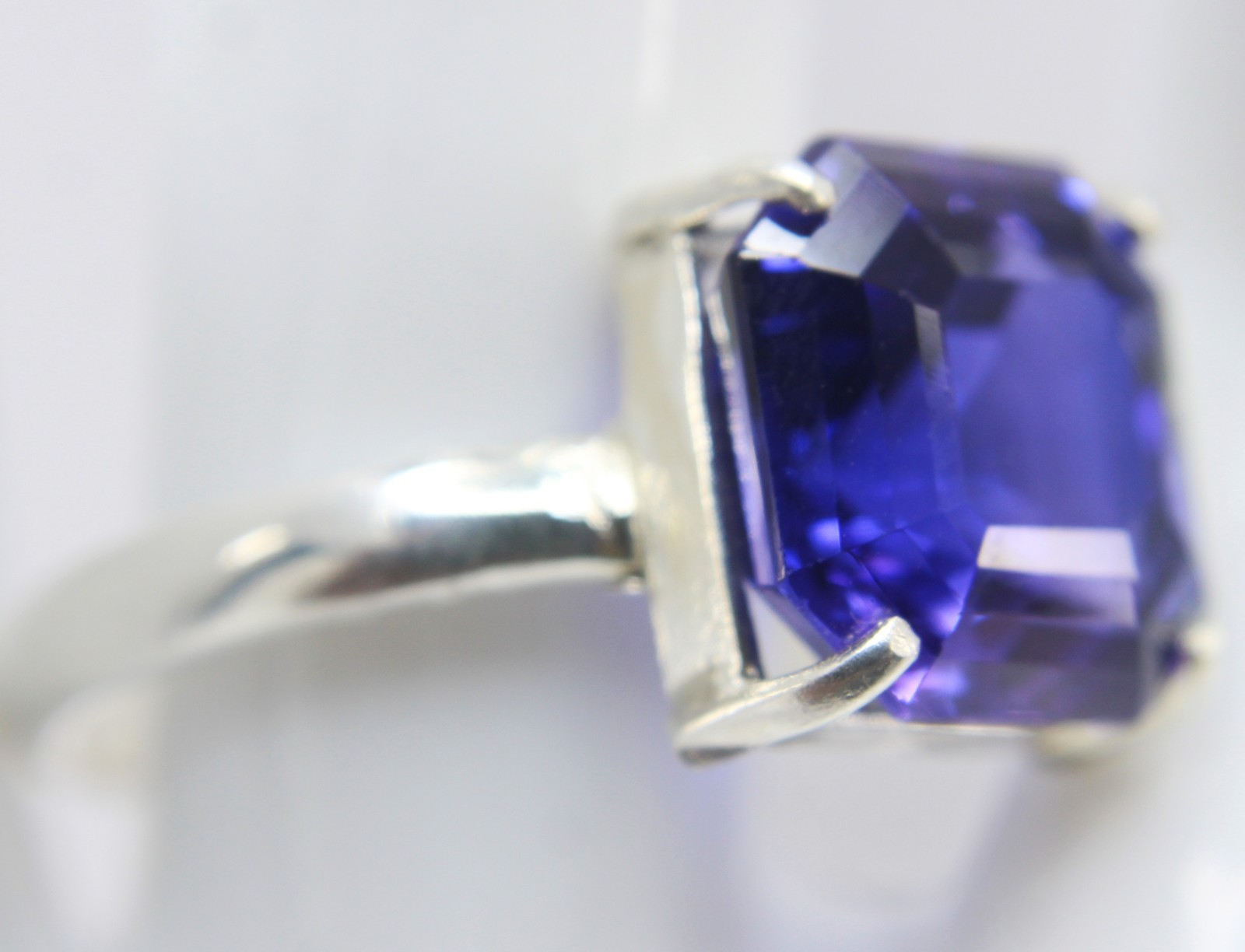 10+ Ct Natural Purple Blue Sapphire Asscher Cut Silver 925 Ring Gift For Her