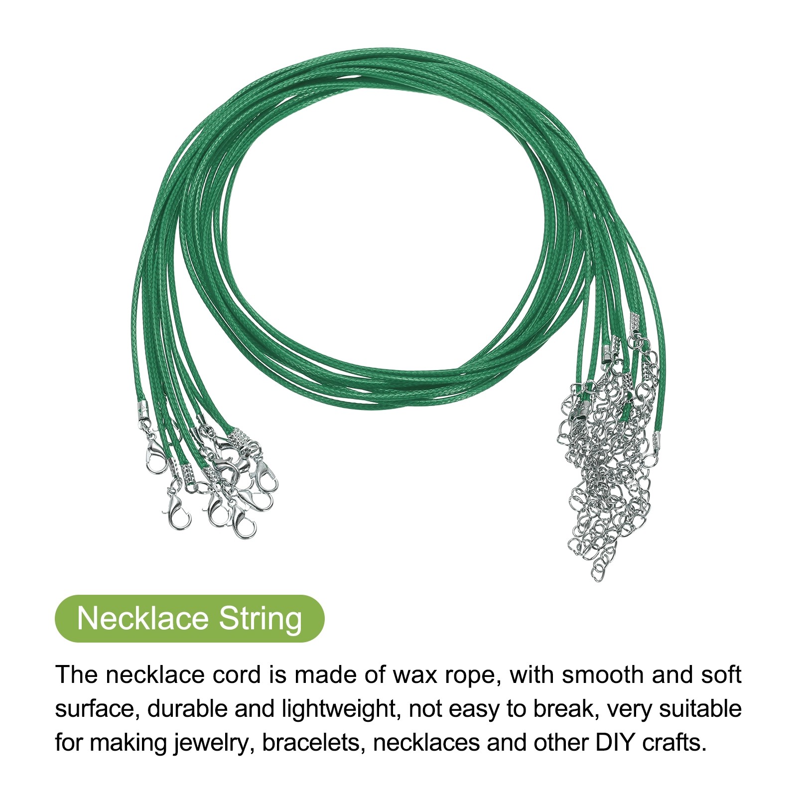 10pcs 24 Inch Waxed Necklace Cord 1.5mm for Jewelry Making,Green