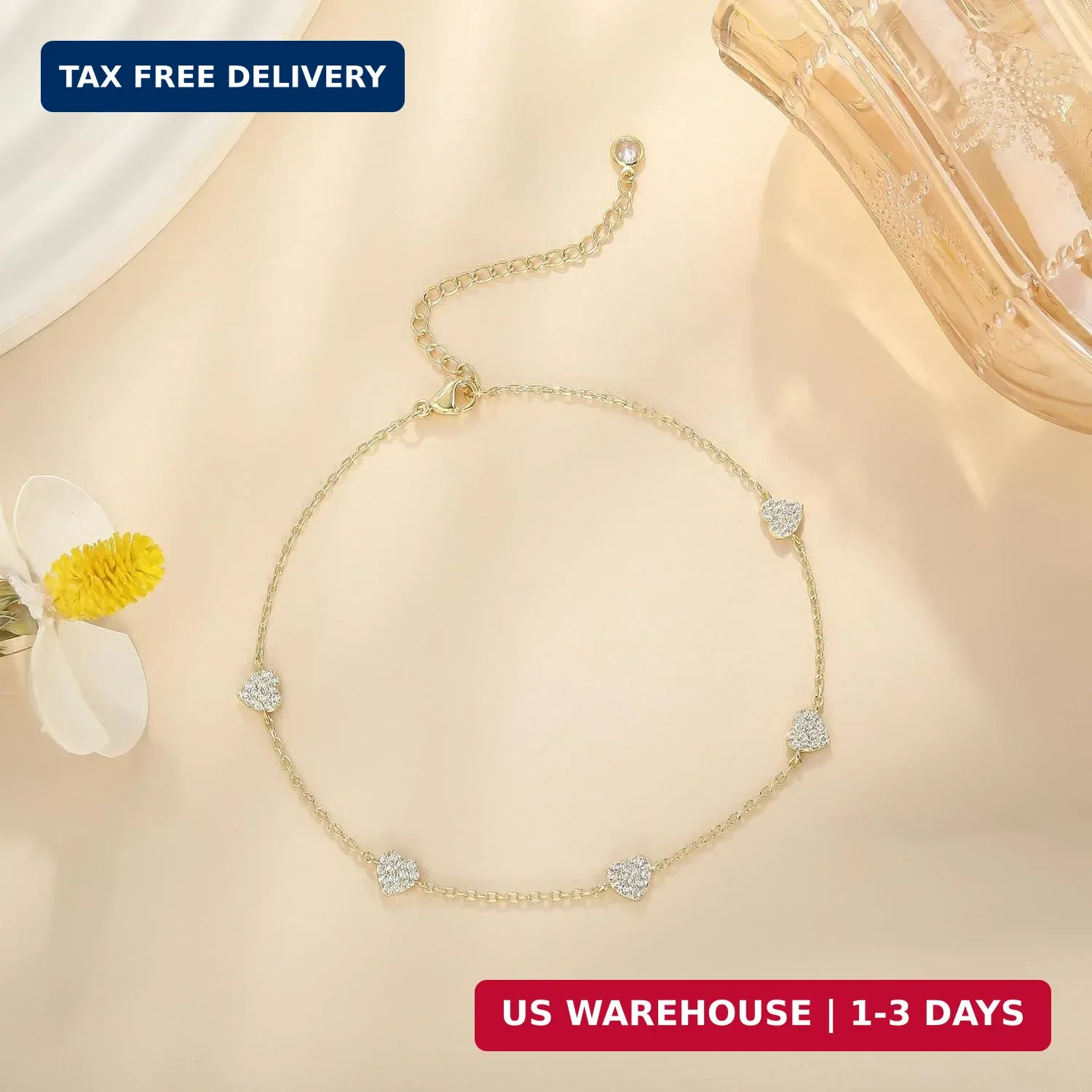Anklets for Women Waterproof 14K Gold Plated Cz Beach Ankle Bracelets Dainty Sum