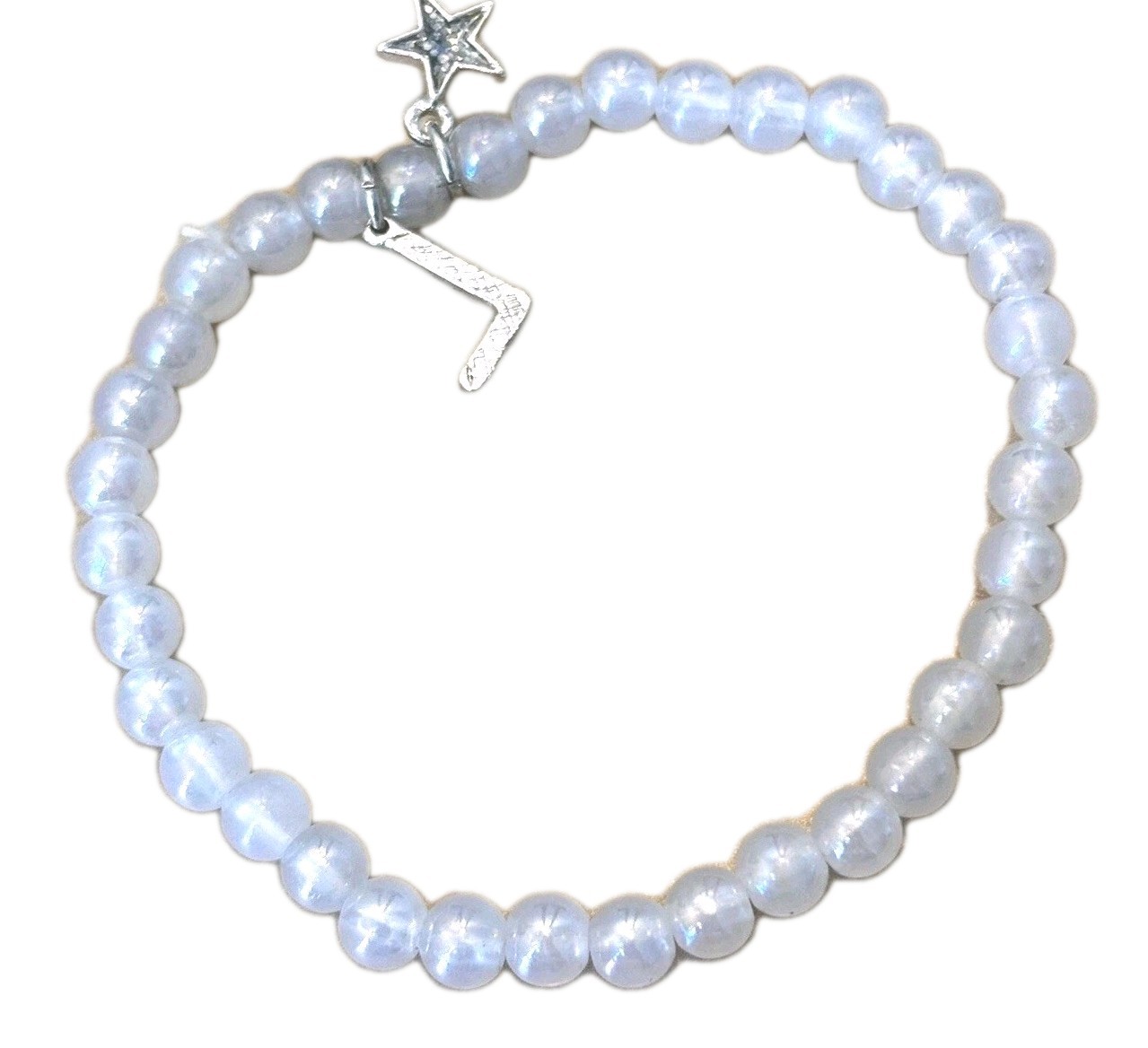 Glass Beaded Charm Bracelet/ Star and Wand/ Fits Size 6 In Wrist