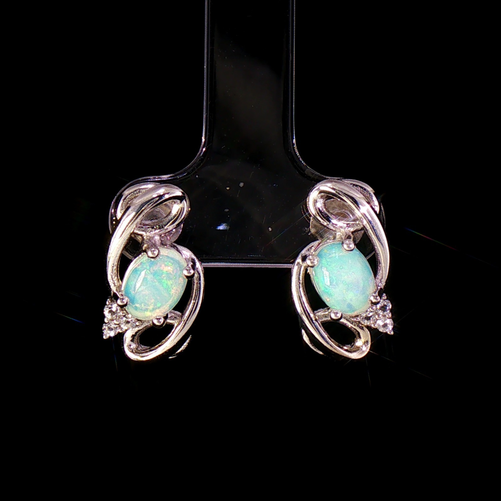 925 Sterling silver Earing Oval 7X5mmWhite Opal Natural Gemstone Jewelry.