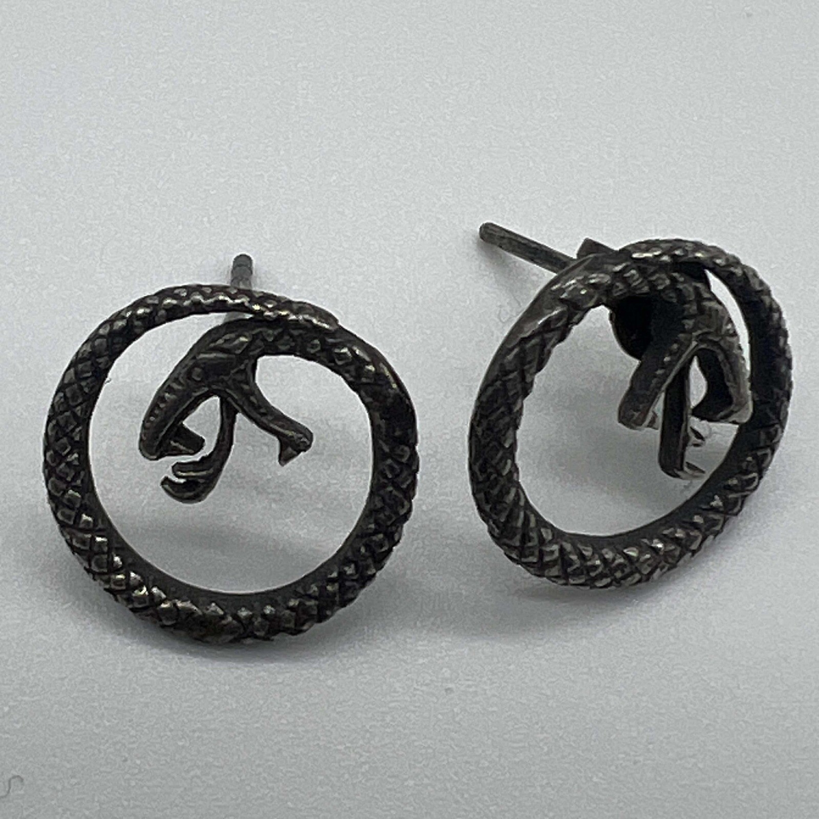 Snake Stud Earrings Ouroboros Serpent Circle Round Gothic Punk Rock Jewelry