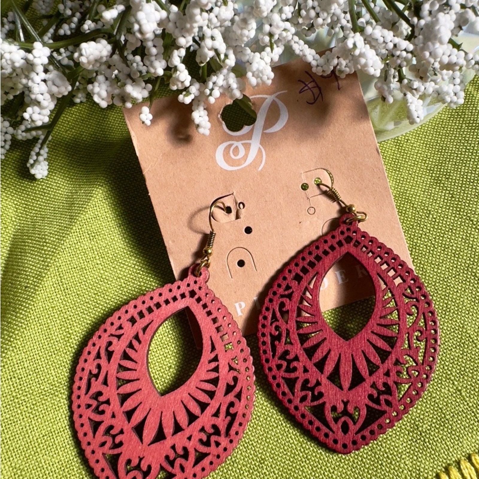 Plunder Red Filigree Earrings Bohemian Statement