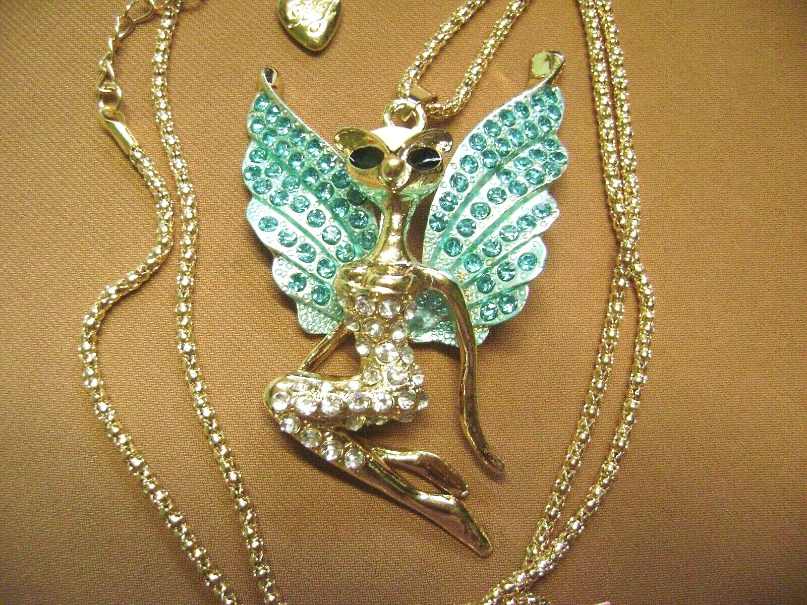 NWT- BETSEY JOHNSON RHINESTONE CARTOON “ELVEN” PENDANT NECKLACE- USA SELLER