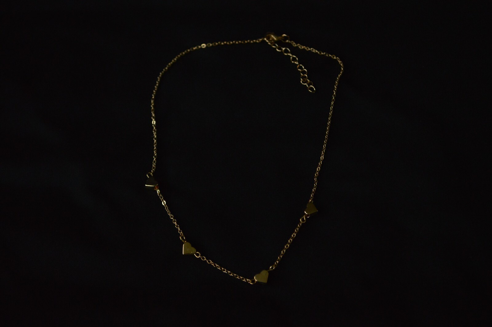 Small and Simple Women’s Gold Necklace with Four Small Heart Pendants, 12-18 in