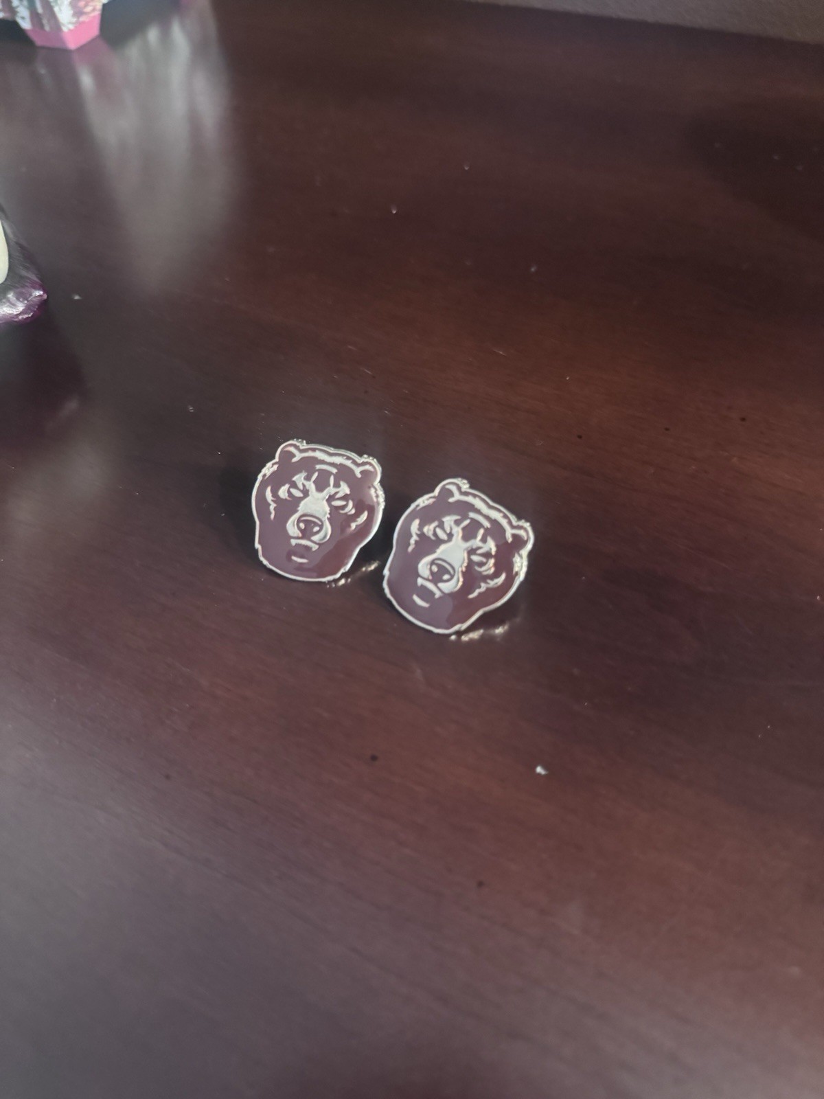 Enamel Bear Head Stud Earrings • Brown & Gold
