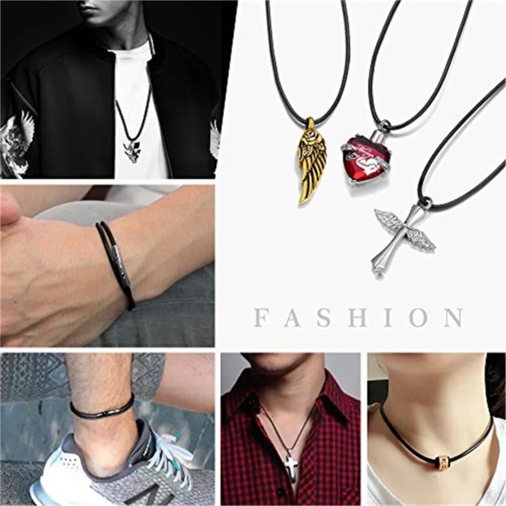 Black Braided Leather Necklace Cord Chain Stainless Steel Clasp DIY