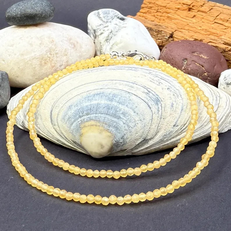 Citrine Choker Necklace 2mm Crystal Gemstone Faceted Beads Minimalist Dainty