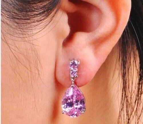 2.5CT Pear Cut Simulated Pink Dimaond Dangle Drop Earrings 14k White Gold Plated