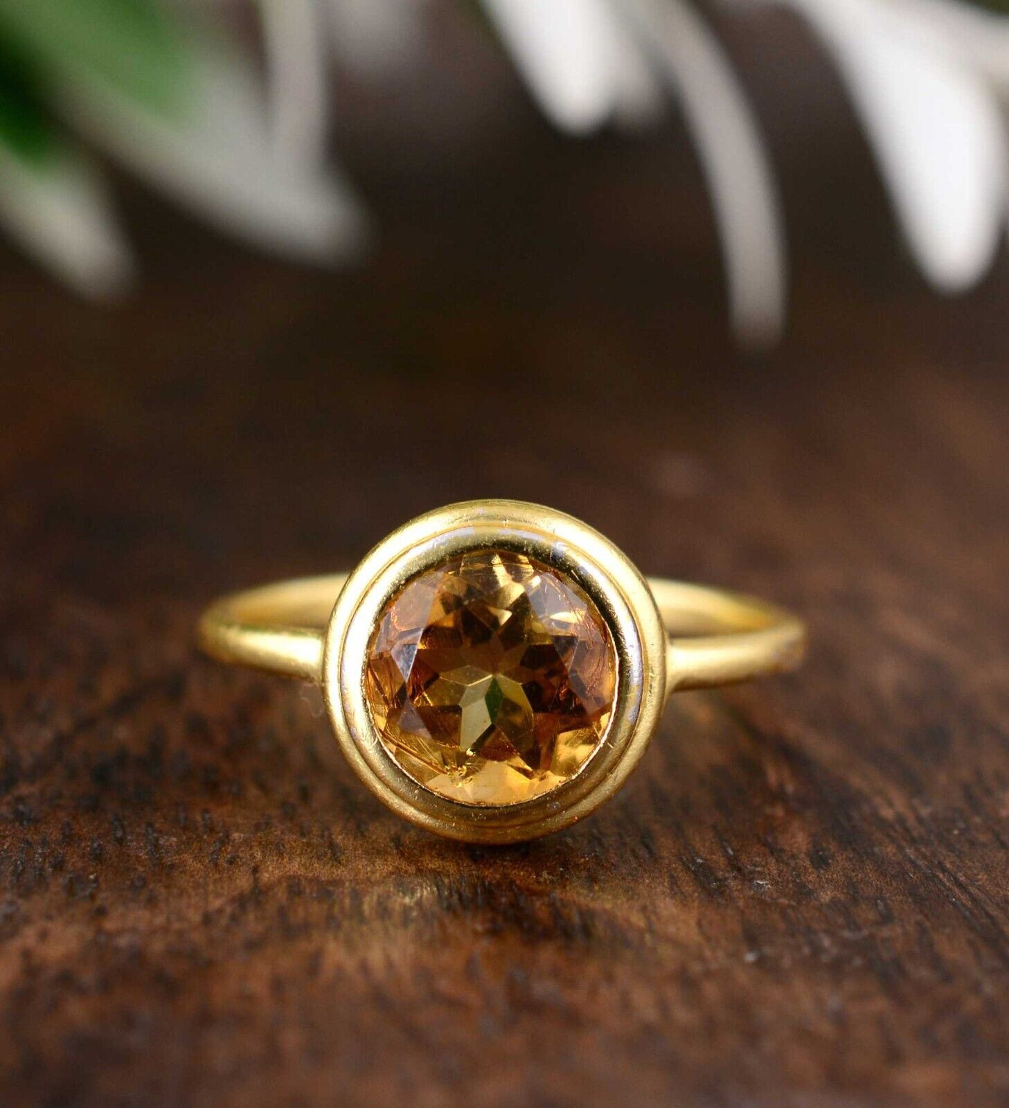 Authentic Yellow Citrine Ring, 14K gold plated Brass ring, Brass Jewelry