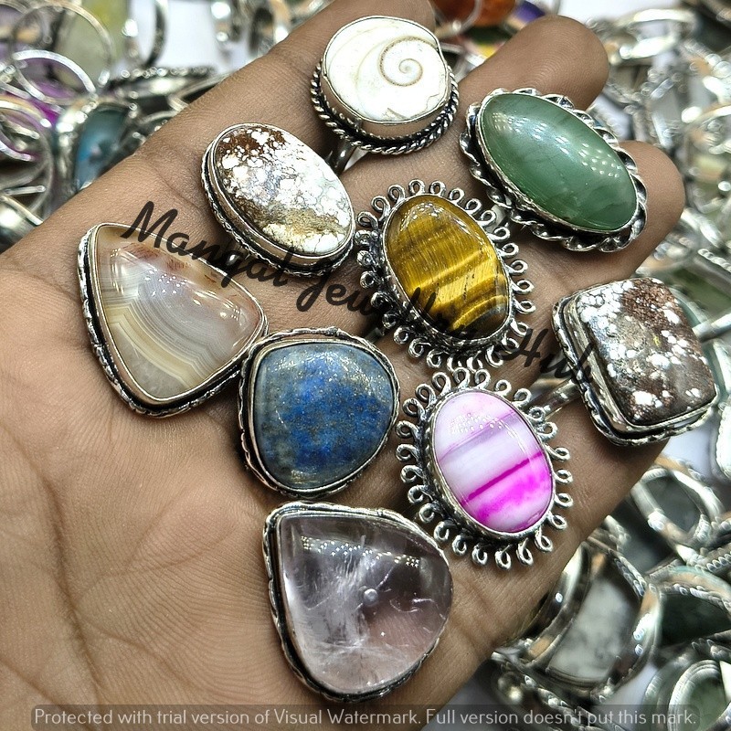 Clear Quartz & Mix Gemstone Rings 925 Sterling Silver Plated Bulk Jewellery Lot