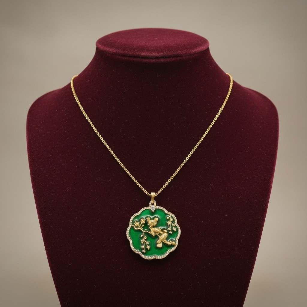Medieval Bird Flower Necklace Palace Museum Gold Court Heart CZ Art VTG Antique