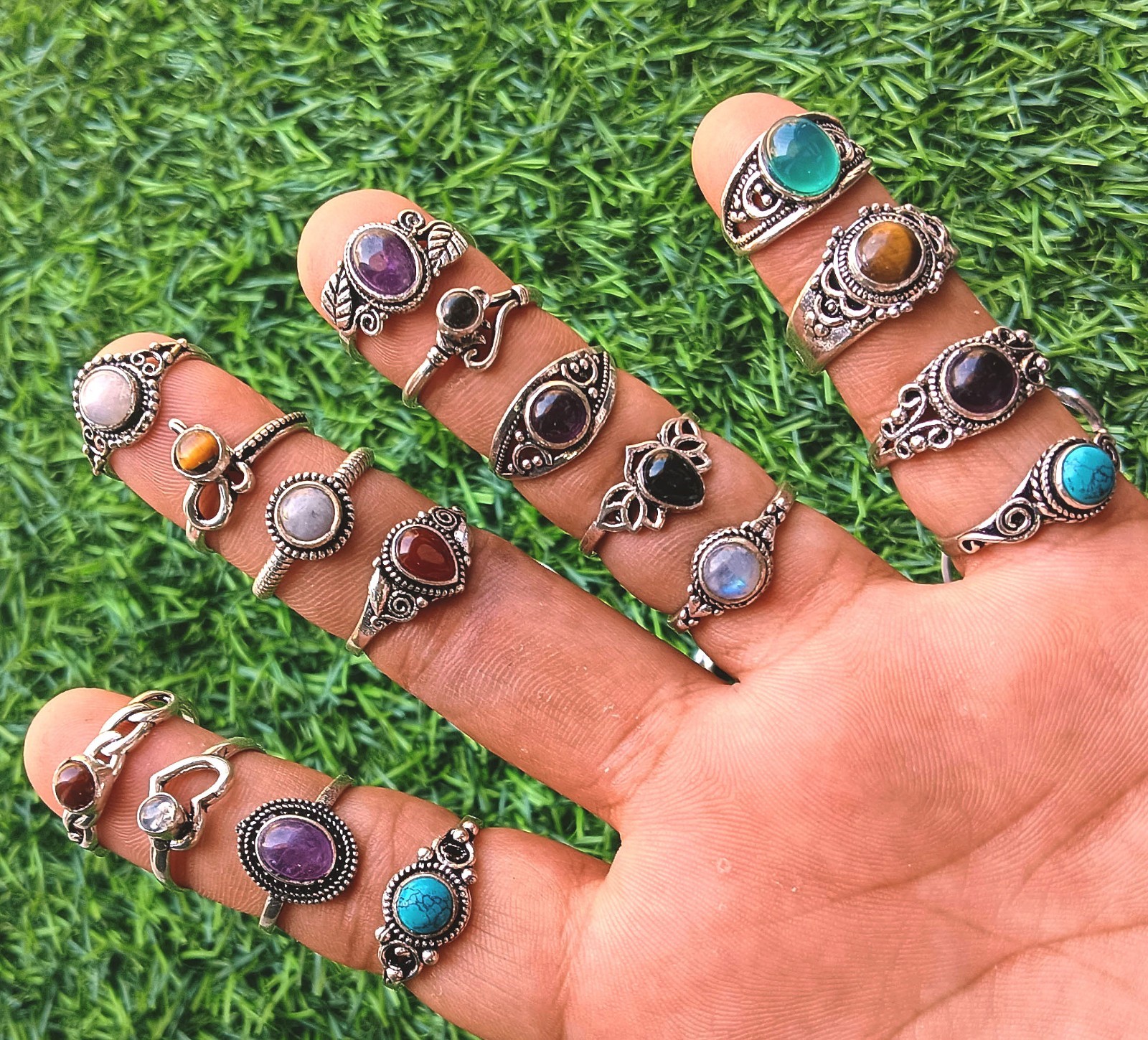 Black Onyx & Mix Gemstone Rings Lot 925 Sterling Silver Plated Wholesale Jewelry