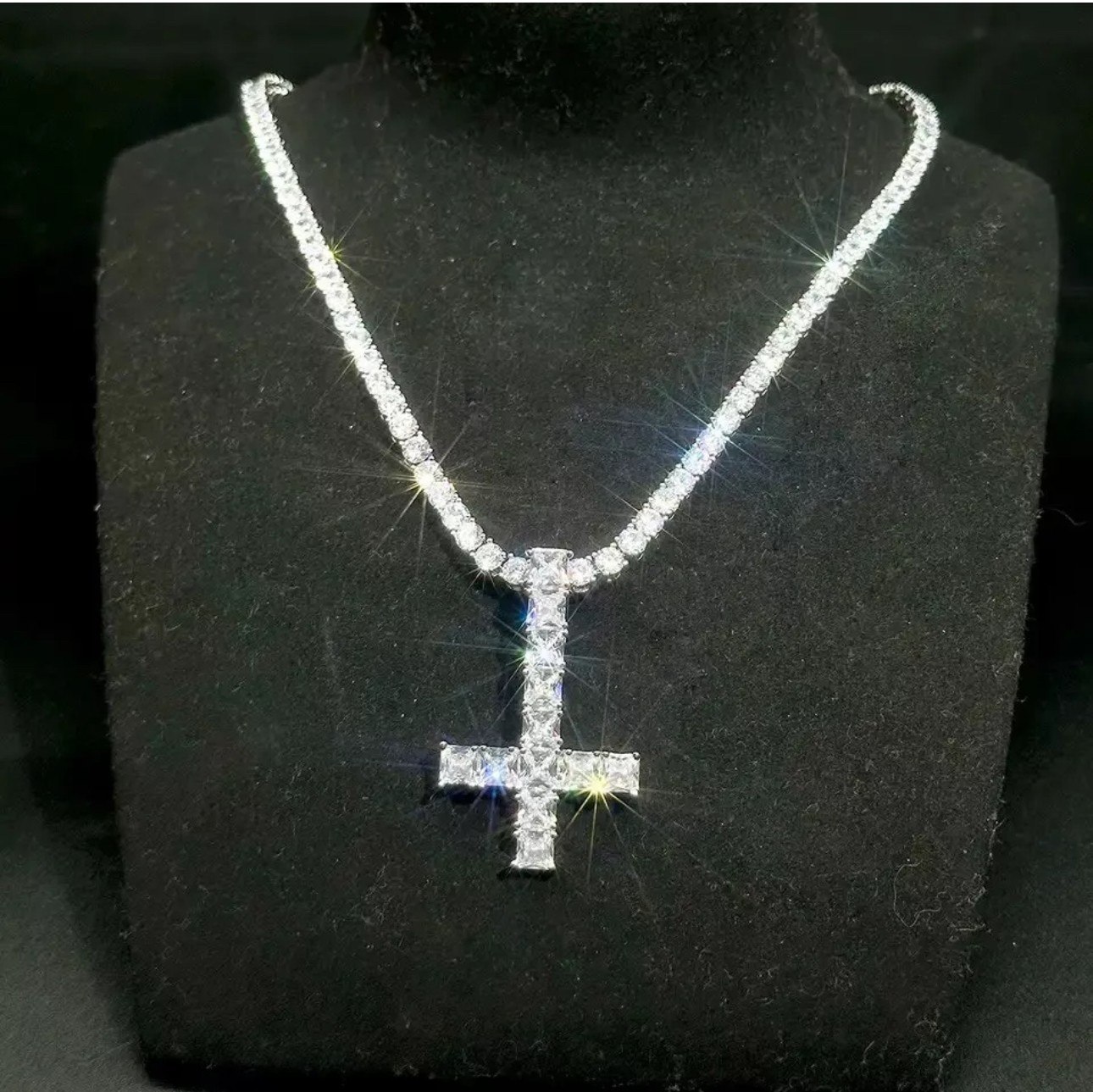 Upside Down Cross Chain Necklace Playboi Cart Opium Diamond Tennis Chain Pendant