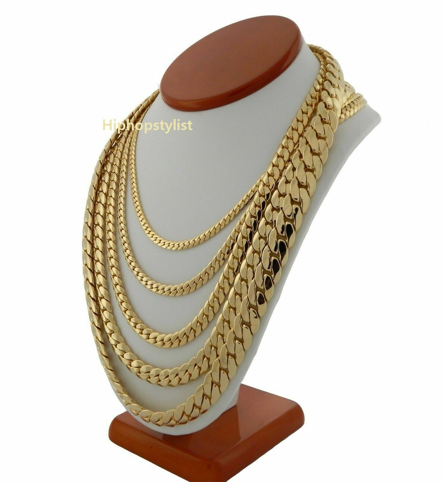 Men’s 14k Miami Cuban Link Chain Necklace Bracelet 4mm to 12mm Gold Plated