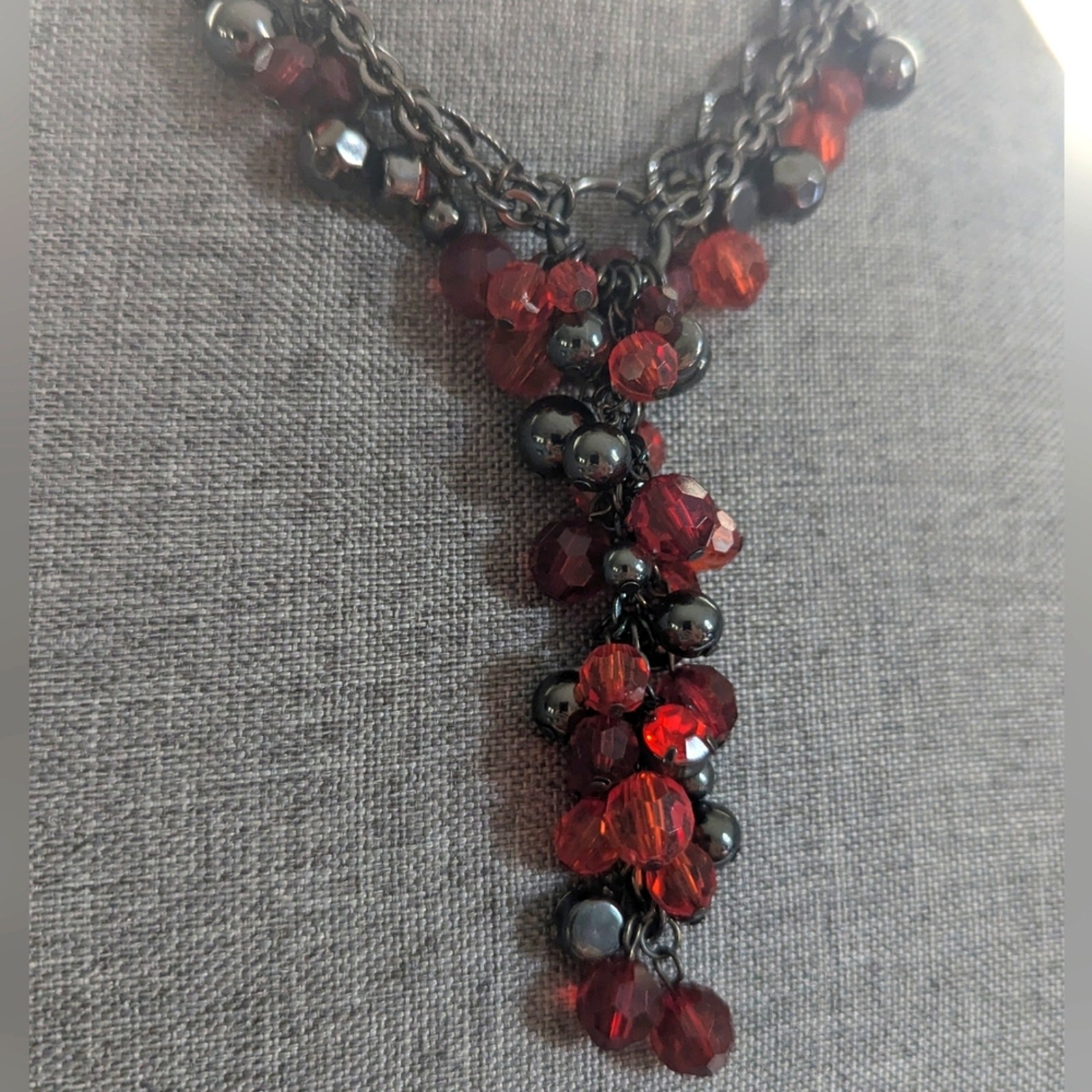 Bijoux Terner Gunmetal Gray Double Chain Y Drop ChaCha Dangle Necklace
