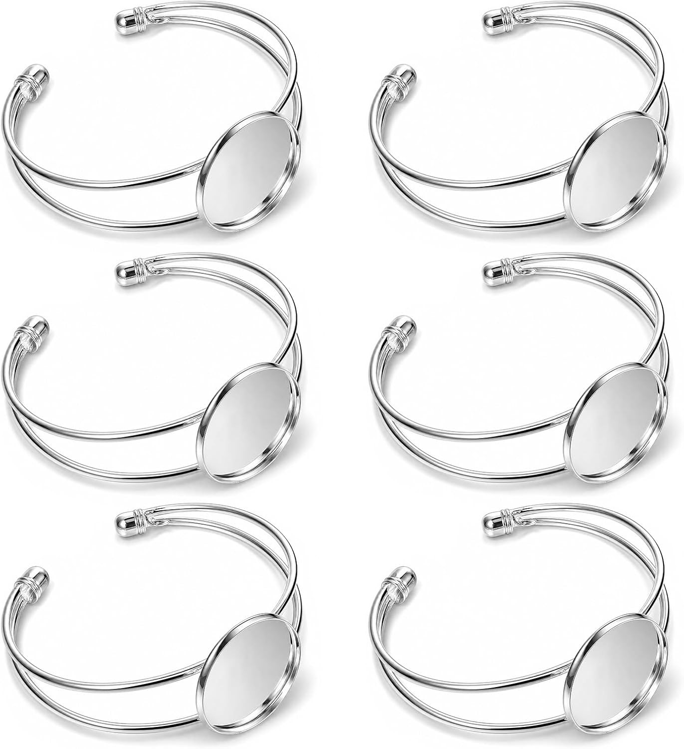 25Mm Bezel Bracelet Blanks, 6 PCS Adjustable Silver Cuff Bangle Tray