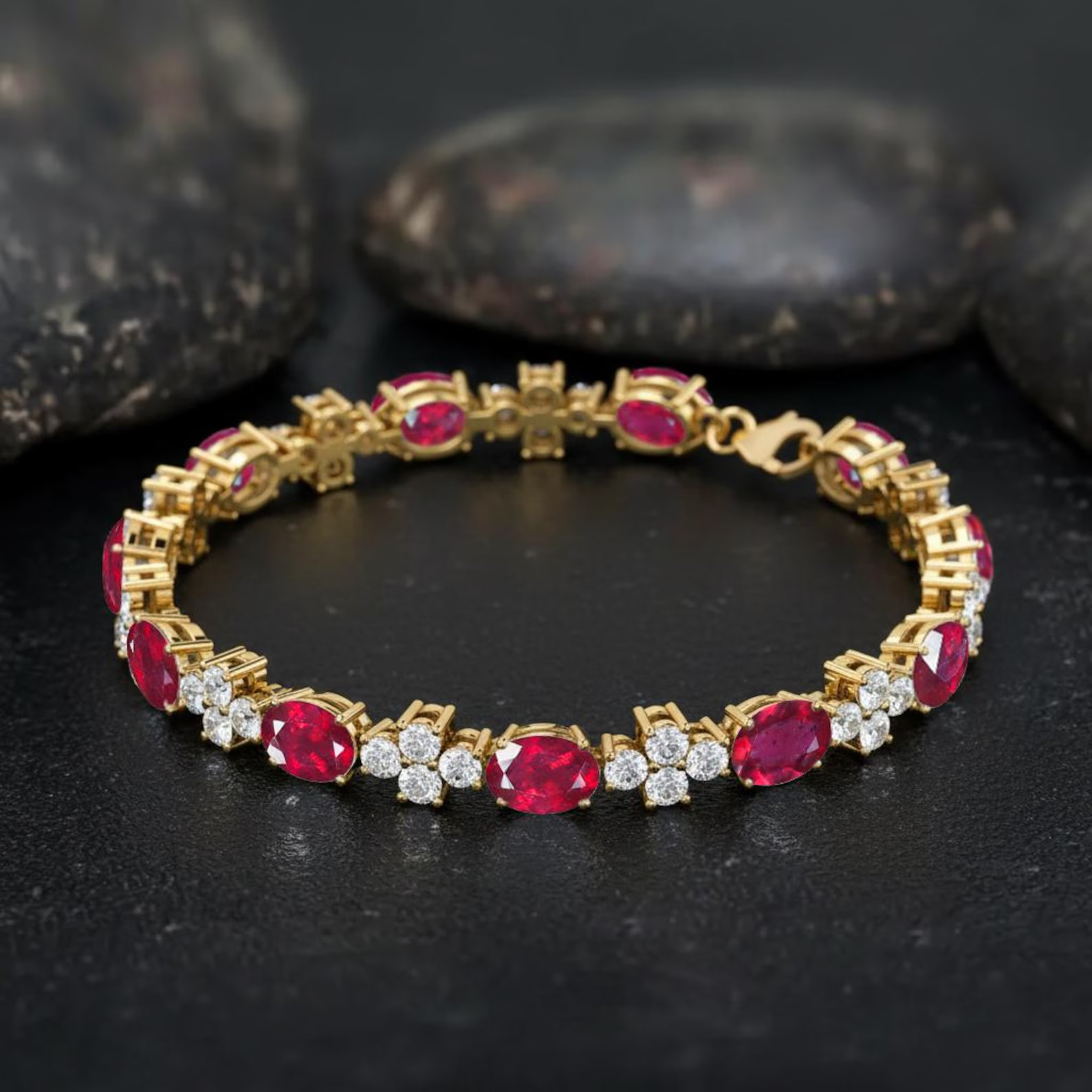 5 Ct Oval Cut Simulated Ruby 925 Yellow Sterling Silver Women’s Tennis Bracelet