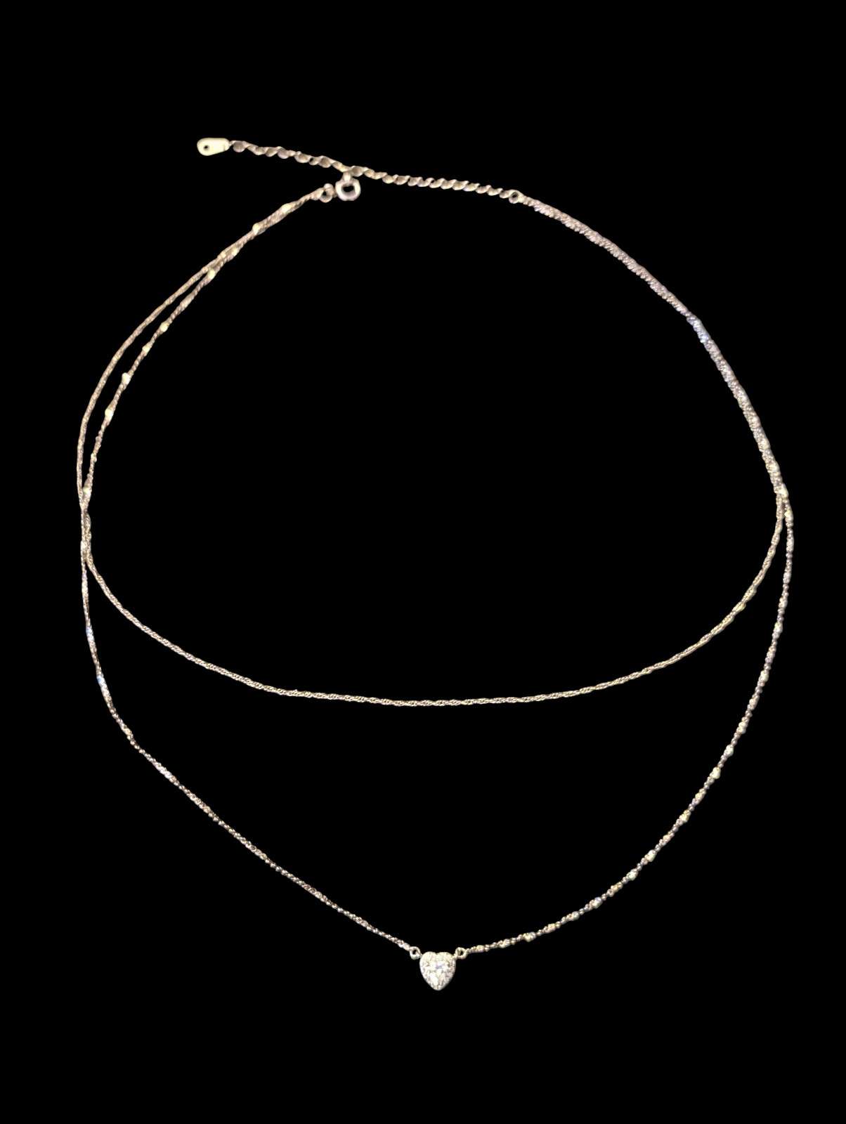 Sunstone Imports Silver Double Layered CZ Heart 5.1mm Pendant 19.25″ Necklace