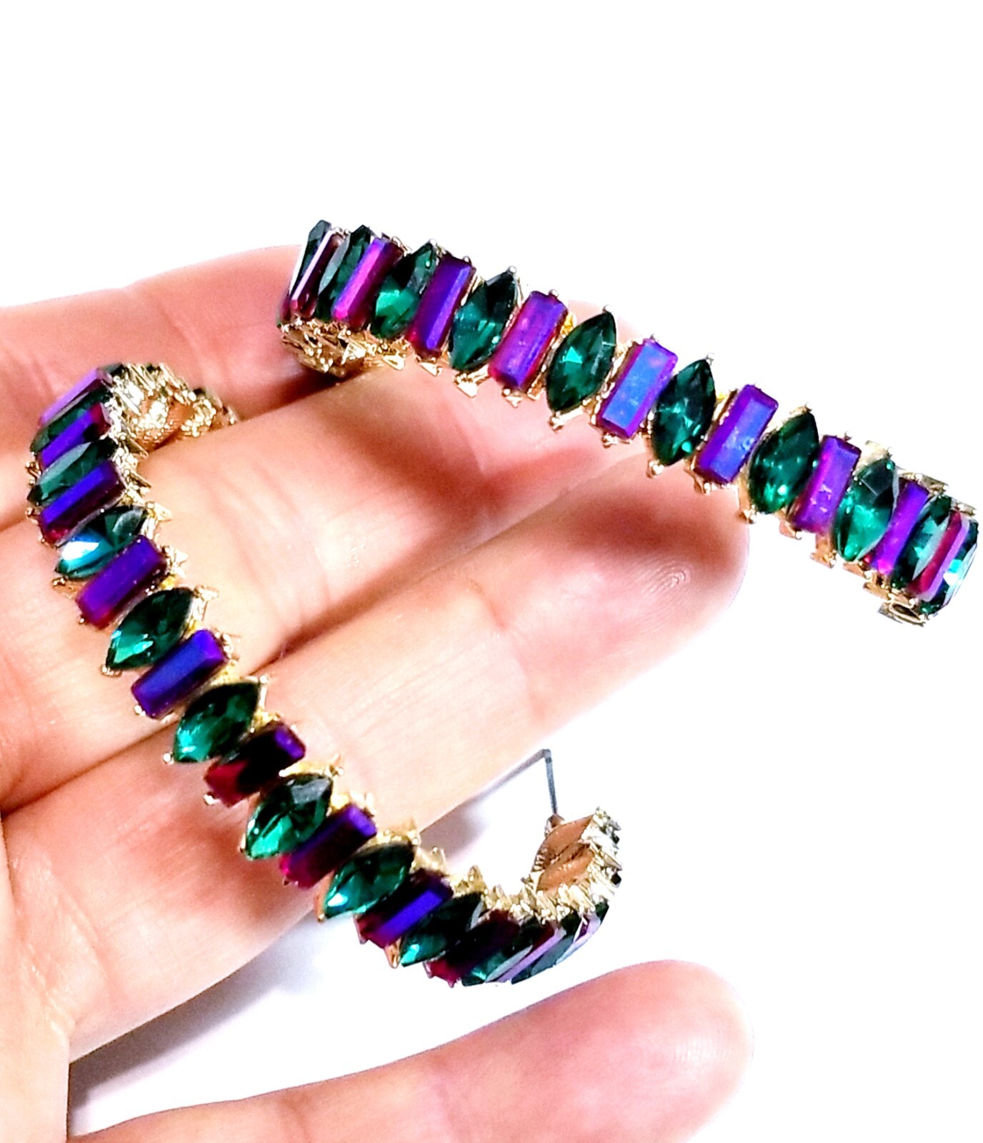 Chandelier Rhinestone Crystal Pageant Bridal Earrings Colorful Hoops 2.2 inch