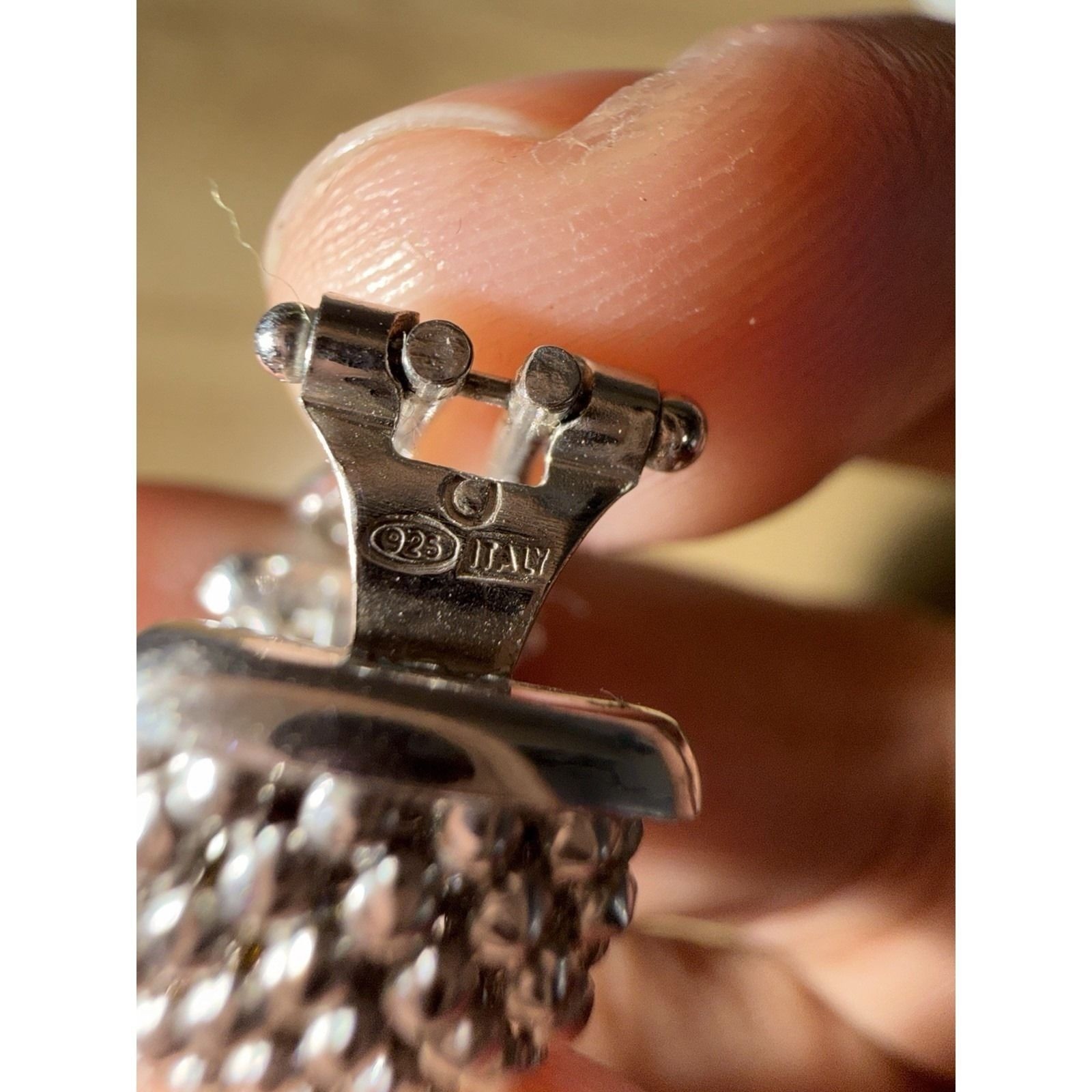 ITALY .925 SOMERSET POPCORN MESH DESIGN OMEGA BACK HUGGIES STERLING