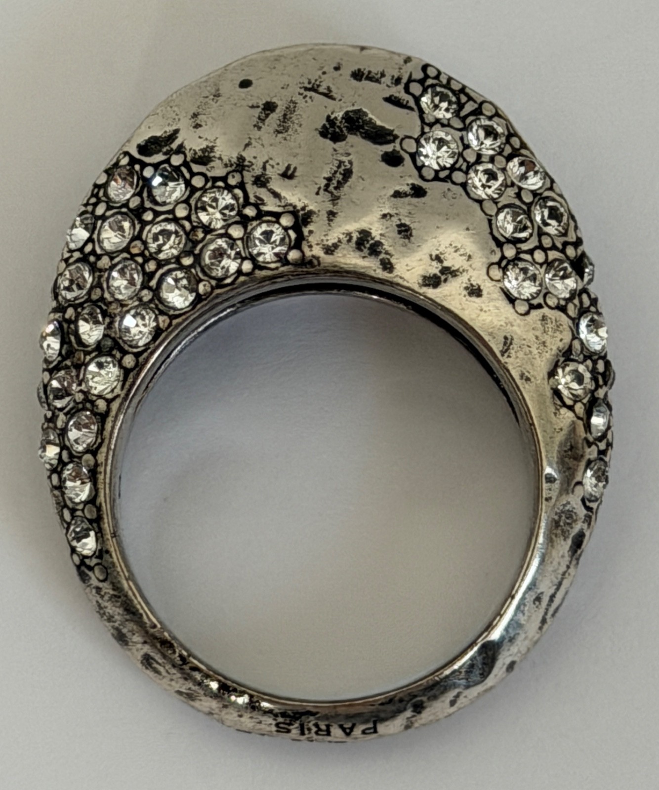 NWT Saint Laurent YSL Crystal Molten Bumpy Silver Brass 3D Dome Band Ring 6 $895