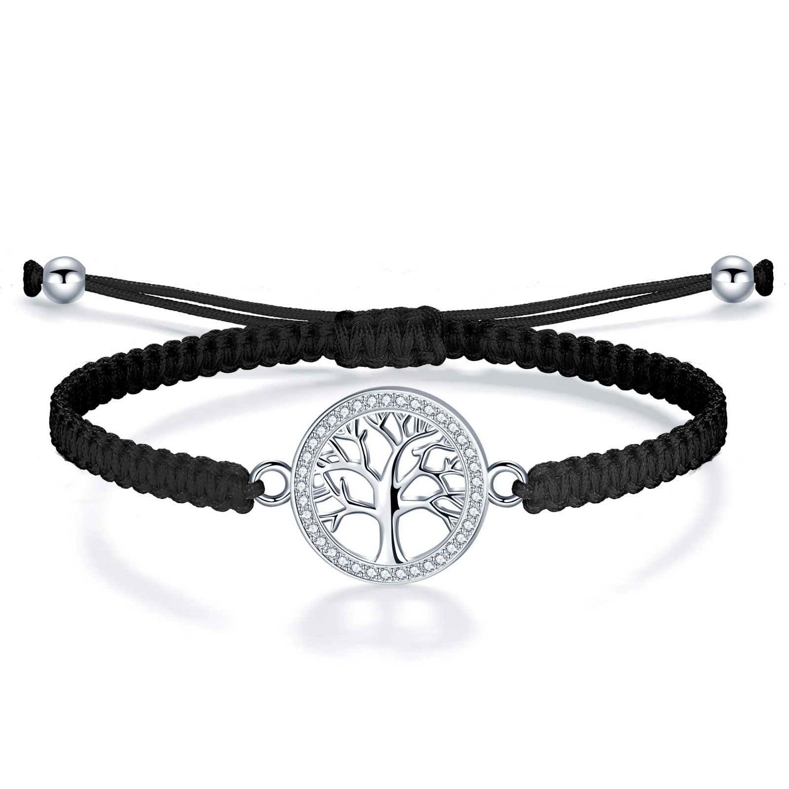Tree of Life Bracelet for Women, Black Rope Bracelet 925 Silver Handmade Braided
