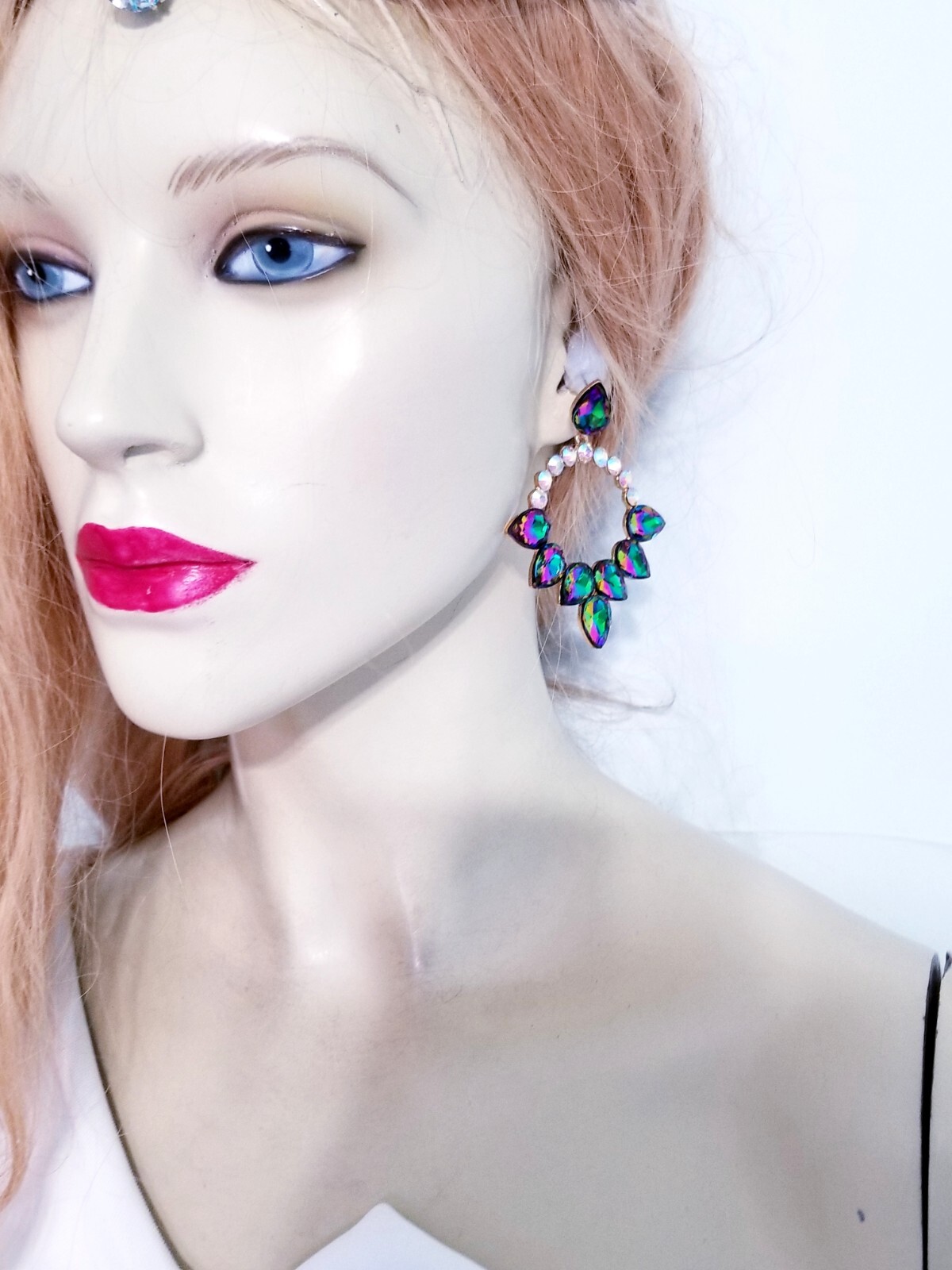 Color-shift Drop Dangle Chandelier Rhinestone Crystal Pageant Prom Earrings 2.9″